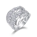 Elegant wide S925 sterling silver interlaced ring with micro-paved white zircon stones - US 9 / Moissanite 102pcs