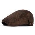 Vintage dark brown baker boy cap with adjustable metal side buckle and matte finish - Brown