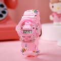 Pink silicone LED digital watch for kids with 3D rainbow unicorn and star patterns - Pink