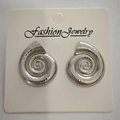 Pair of vintage silver-tone shell spiral stud earrings with brushed metallic texture - Spiral Shell / Steel