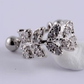 Macro detail of silver stainless steel leaf stud earring with cubic zirconia stones - Style 12# Silver