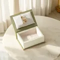 Book-shaped light green vintage jewelry box with soft magnetic lid for rings - Flannelette / Mini Ring Box (Velvet) / Grass Green