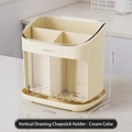 Cream colored kitchen cutlery holder with 3-compartment drainer and removable drip tray - Upgraded Large Countertop Model / Cream