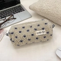 Beige plush heart pencil case with blue dots and fleece texture for stationery - Cream Blue (Blue Polka Dots)