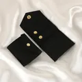 Portable black microfiber jewelry roll with gold snap button and ring slots - 14×6cm / Black