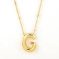 Polished gold puffy letter G balloon pendant necklace with delicate chain link - Gold - G