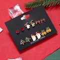 Detail of 6-pair Christmas stud earring set featuring reindeer, Santa, and tree motifs - 6 Pairs/Set Bowknot Reindeer Tree Bell