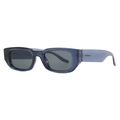 Retro rectangle deep blue translucent sunglasses with wide temples and UV protection - Translucent Blue Frame Grey Lenses