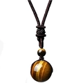 Handcrafted golden tiger eye stone pendant with dark brown braided cord necklace - Yellow Tiger Eye