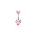 Piercing all'ombelico con zircone rosa a cuore e barra curva in acciaio inossidabile - Doppio Cuore Rosa