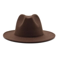 Detailed close-up of dark brown felt fedora hat featuring classic wide brim and texture - M (56-58cm) / Brown
