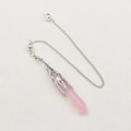 Pendolo in quarzo rosa esagonale con supporto in filigrana d'argento e catenina - Quarzo rosa