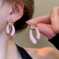 Pink pearlescent irregular drop earrings with gold hoops and shimmering glitter finish - 37# Pink Irregular Curved Glitter Drop Earrings (Silver Earring Post)