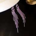 Macro detail of long purple rhinestone tassel earrings with shimmering wave fringe design - 46# Silver Needle - Black - Purple - Irregular