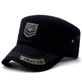 Black cotton cadet cap with U.S. Army embroidery and flat top for outdoor sun protection - Adjustable / Black