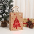 Brown kraft Christmas gift bag featuring red metallic tree and twine handles - Kraft Paper / 025-2 Bronzing Christmas Tree (21x15x8)