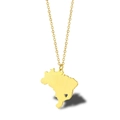 Minimalist gold Brazil map necklace featuring a hollow heart detail and a thin cable chain - Brazil - Gold