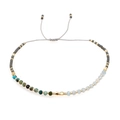 Bohemian handmade beaded bracelet with turquoise, grey, and gold beads on grey cord - Grey Rope/Grey Green White Faceted Bead/Gold Bead(BR0706)
