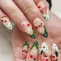 Uñas postizas cortas ovaladas de Navidad con copos de nieve y bastones de caramelo - Estilo de Navidad Tipo Pegamento (Y-540)