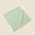 Detail of light green cotton gauze baby washcloth with soft texture and hanging loop - 23x23cm / Light Green