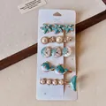 Detailed set of 5 blue ocean themed hair clips with starfish, shells and pearls - Green Shell 5-piece Set