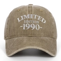 Vintage distressed khaki baseball cap with white Limited Edition 1990 embroidery - Adjustable / Khaki
