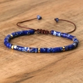 Adjustable woven bracelet with blue marble imperial stone beads and gold spacers - No.53 Blue Imperial HC