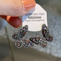 Orecchini a farfalla in argento S925 con zirconi colorati e timbro di autenticità - Farfalla in Zircone Colorato Traforata Vintage