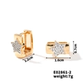 Detailed view of gold square huggie earrings with star charms and 1.6cm size specs - Star Style (E02861-2) / Gold