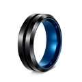 Detail of matte black brushed finish and blue mirrored inner band on men's ring - US 5 / Black and Blue