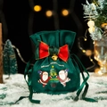 Dunkelgrüner Samt-Weihnachtsbeutel mit Weihnachtsmann-Druck und kleiner goldener Glocke - Klein 【10*13cm】 / Dunkelgrün - Schleife Doppelter Schneemann Logo