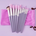 Professional 14-piece purple makeup brush set with pink bristles and velvet storage bag - 13Pcs Taro Purple + Cloth Bag