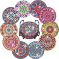 DIY Mandala Diamond Painting Coaster Set with Round Floral Patterns and Metal Holder - A-8 Gorgeous Mandala