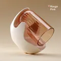 Magnetic wall-mounted rouge pink translucent mouthwash cup with white holder set - Carmine Pink