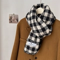 Maillard black and white plaid scarf in soft cashmere-like fabric on a brown coat - Black Checked With Hem