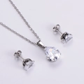 Elegant titanium steel jewelry set with pear-cut zircon pendant necklace and stud earrings - White Set (AML-JS-094)