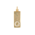 Detail of a rectangular gold pendant with letter Q set in cubic zirconia stones - Letter Q