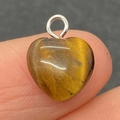 Tiger Eye stone heart pendant in golden brown with a smooth finish and metal ring clasp - 10mm / Tiger's Eye