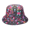 Detail of colorful geometric graffiti pattern on a retro canvas reversible bucket hat - Retro Pop Geometric (J)