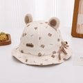 Dettaglio cappello neonato con orecchie da orso 3D, stampe di orsi e morbido cotone a righe - 48cm (6 Mesi-2 Anni) / Orso Bianco Crema