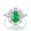Elegante anello in argento 925 con grande gemma verde ovale e pavé di diamanti - Diamante Verde - Cbjz034 / Misura 5