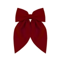Handmade large dark red satin hair bow clip with long ribbons in minimalist design - Dark Red