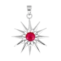 Silver starburst charm pendant with a radiant ruby red zircon center stone for DIY jewelry - Style 4 (Silver Sunflower Red Gem)