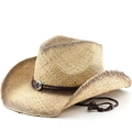Cappello da cowboy in paglia classico con corda marrone e fibbia a sole argento su bianco - M (56-58cm) / Stile di Decorazione del Girasole