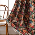 Jacquard curtain with orange floral pattern and white tassel trim for home decor - 150x160cm / Black Iris Floral Jacquard - Hook