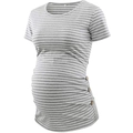 T-shirt premaman a righe grigie e bianche con bottoni laterali e dettagli arricciati - S / Righe Grigio Chiaro