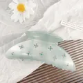 Eleganter himmelblauer Acetat-Haarclip mit floralen Strasssteinen für Damen - 11cm / Himmelblauer Halbkreis