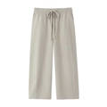 Pantalon décontracté femme gris clair à jambes larges avec taille haute élastique - XS / Pantalon/Avoine