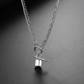 Silver minimalist double chain necklace with padlock pendant and toggle clasp - Silver Double-chain Padlock