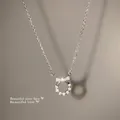 Glinsterende zilveren strik en ring hanger ketting met zirkonia van titanium staal - XL1077 Zilveren Roestvrijstalen Ketting